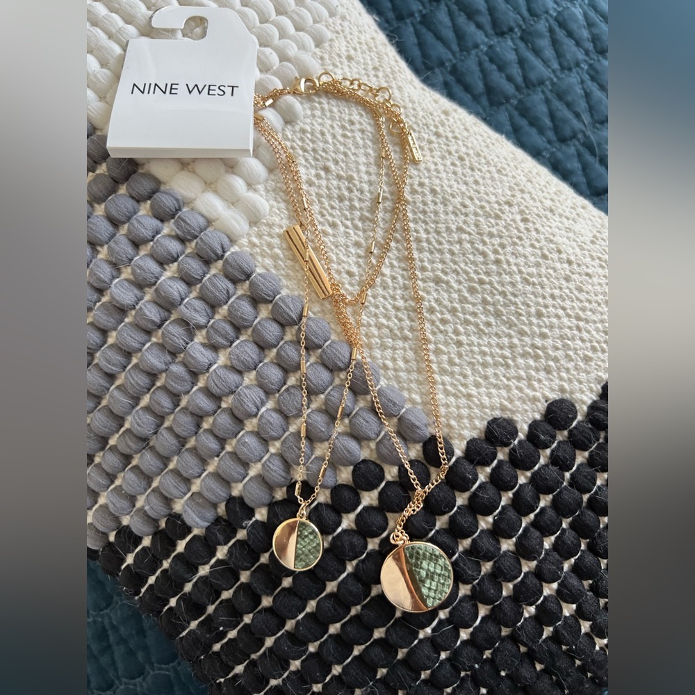 Nine West Gold Tone Snakeskin Multirow Pendant Necklace